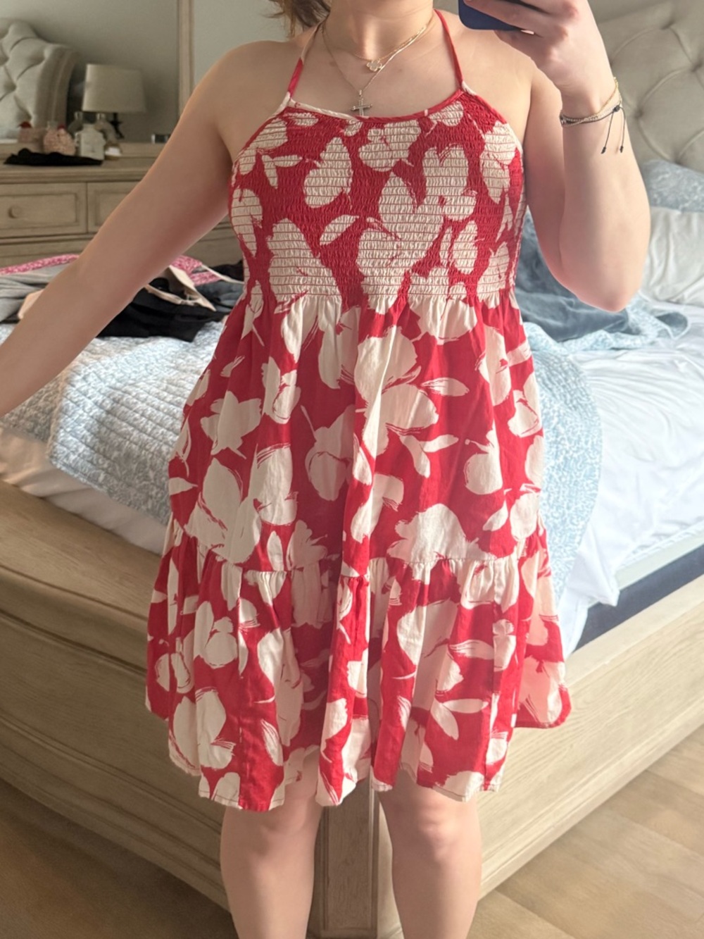 Gap Poplin Mini Dress - Red and White Floral with Pockets